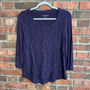 Croft & Barrow womens 3/4 sleeve laser cut blouse purple small